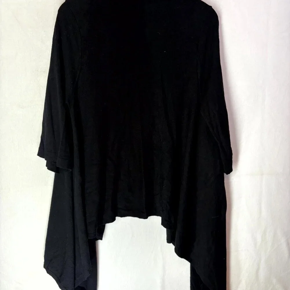 Chicos Black Short Sleeve Drape Front Cardigan - Picture 2 of 4